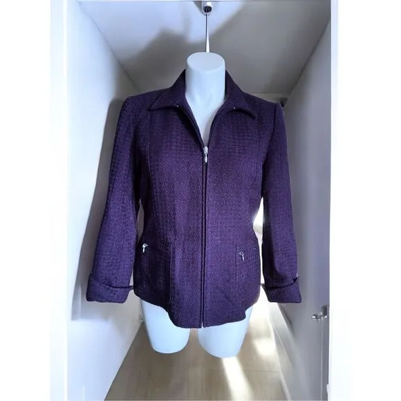 Coldwater Creek Women's Deep Purple, Front Zip Pockets, Fold Cuffs, Lined, Blaze