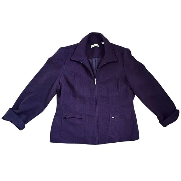 Coldwater Creek Women's Deep Purple, Front Zip Pockets, Fold Cuffs, Lined, Blaze