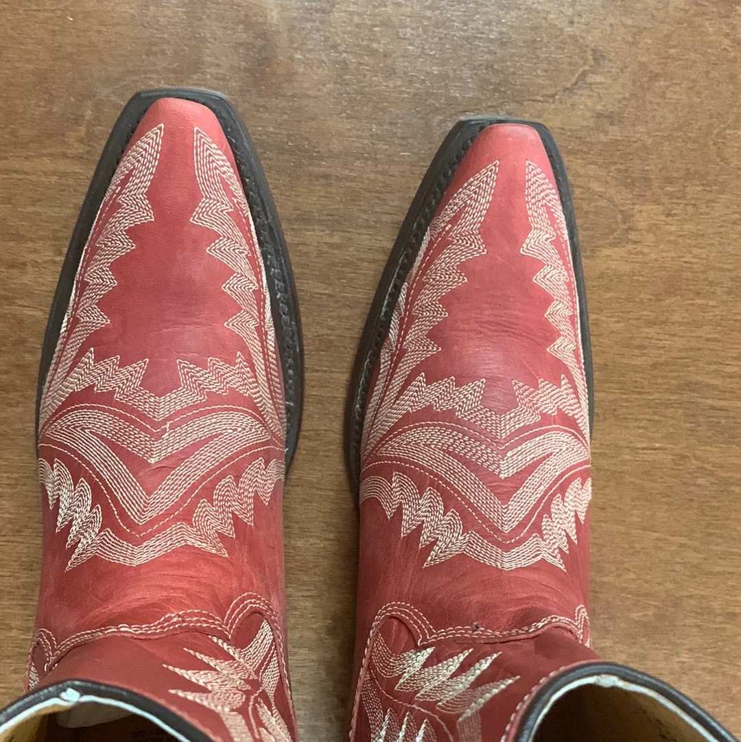CORRAL  Circle G by Corral Women's Red Embroidery & Zipper Cowgirl Ankle Bootie