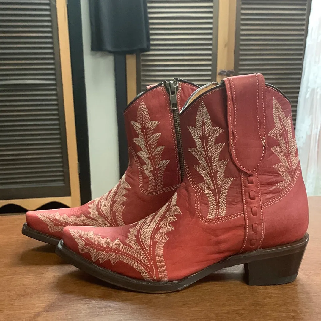 CORRAL  Circle G by Corral Women's Red Embroidery & Zipper Cowgirl Ankle Bootie