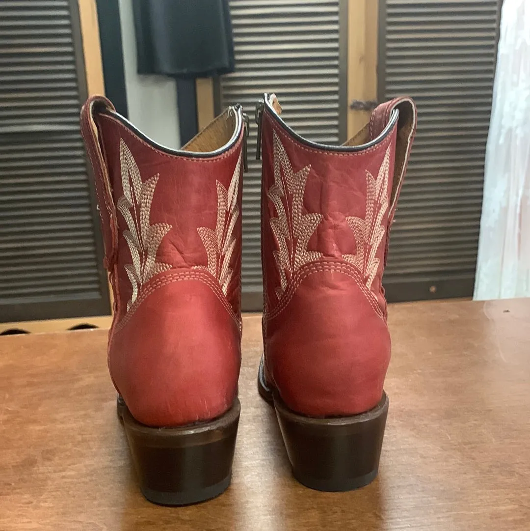 CORRAL  Circle G by Corral Women's Red Embroidery & Zipper Cowgirl Ankle Bootie