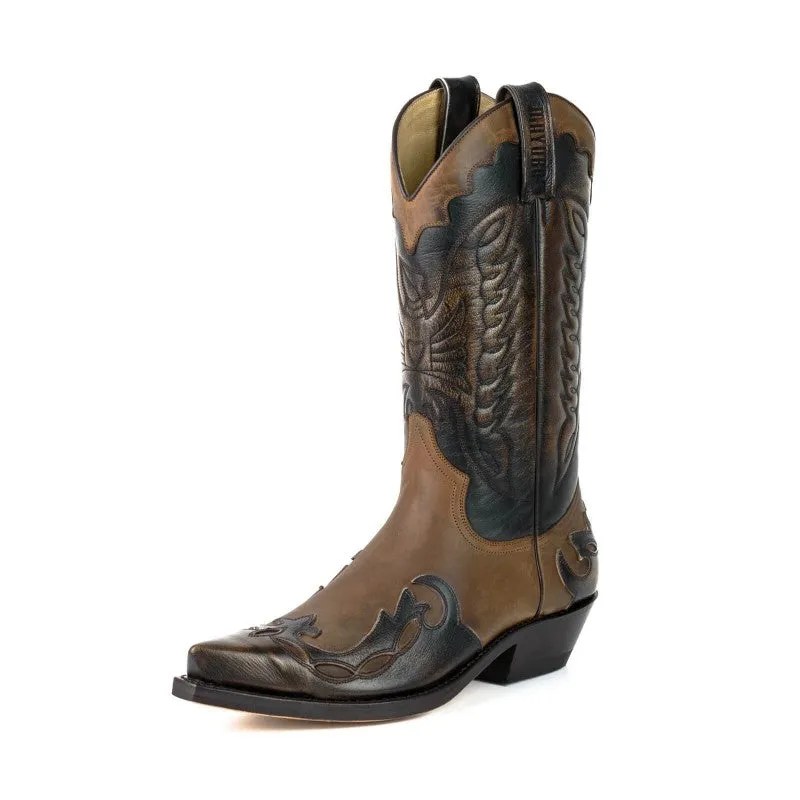 Cowboy Boots for Women and Men Handcrafted Brown and Gray Leather Silver 1927 Texans