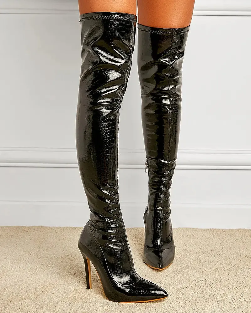 Crocodile Leather Stiletto Heel Over The Knee Boots