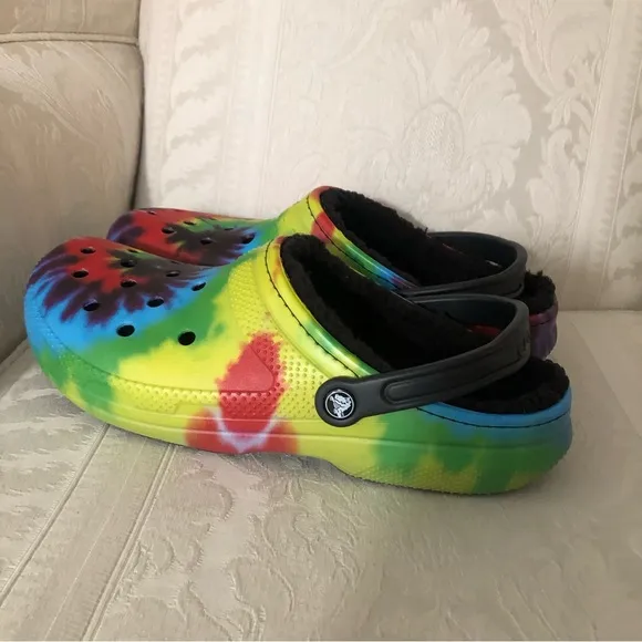 Crocs Baya tie dye lined classic clogs multi black men size 12