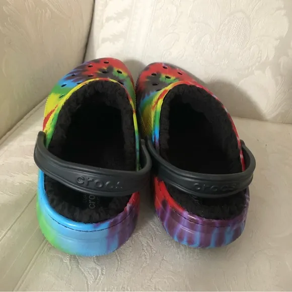 Crocs Baya tie dye lined classic clogs multi black men size 12