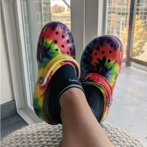 Crocs Baya tie dye lined classic clogs multi black men size 12