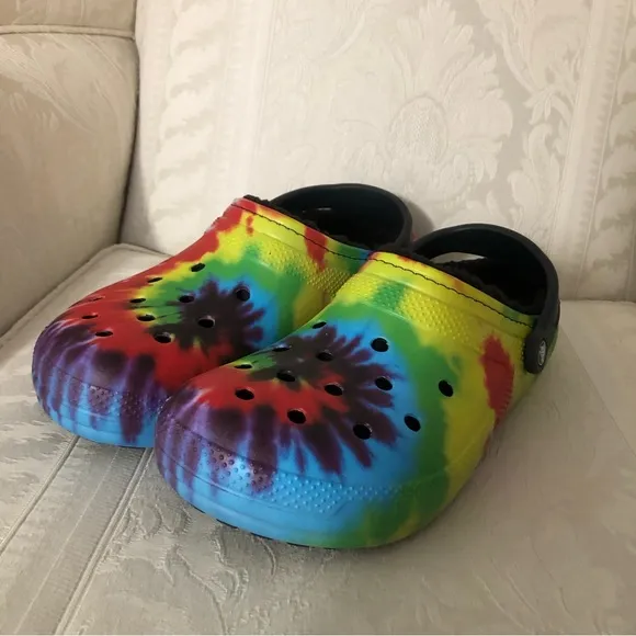 Crocs Baya tie dye lined classic clogs multi black men size 12