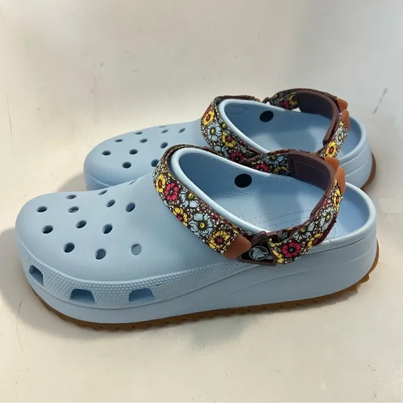 CROCS Classic Hiker Retro Floral Clogs Blue Calcite Mens 12 Women’s 14 eu 46 NEW