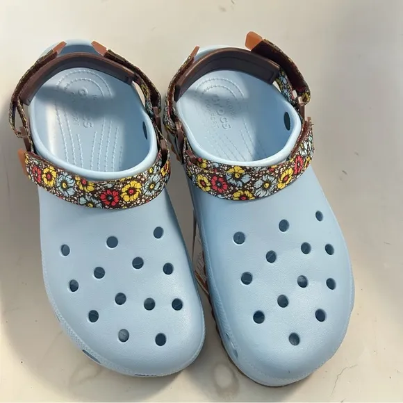 CROCS Classic Hiker Retro Floral Clogs Blue Calcite Mens 12 Women’s 14 eu 46 NEW
