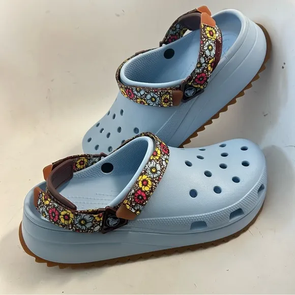 CROCS Classic Hiker Retro Floral Clogs Blue Calcite Mens 12 Women’s 14 eu 46 NEW