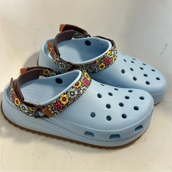 CROCS Classic Hiker Retro Floral Clogs Blue Calcite Mens 12 Women’s 14 eu 46 NEW