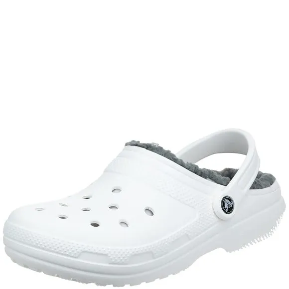 CROCS CLASSIC LINED CLOG WHITE/GREY MEN'S 13, WOMEN'S 15 MEDIUM