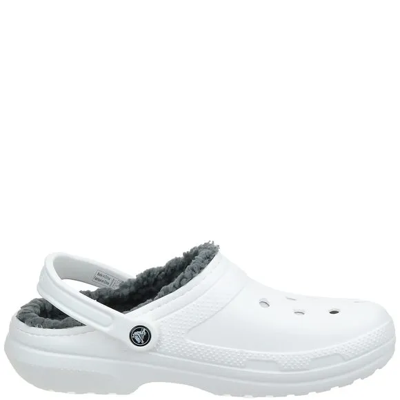CROCS CLASSIC LINED CLOG WHITE/GREY MEN'S 13, WOMEN'S 15 MEDIUM