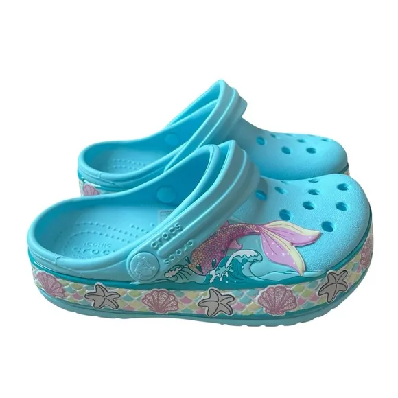 Crocs Kids' Fun Lab Mermaid Band Clogs Ice Blue NWT Size 8