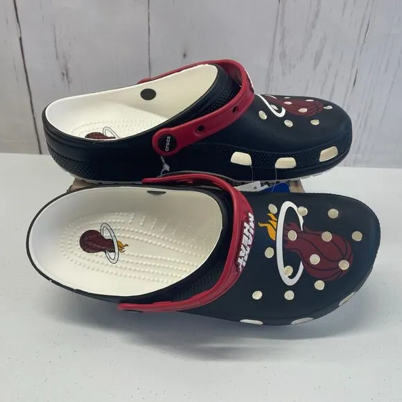 Crocs NBA Miami Heat Classic Clogs Mens 10 Womens 12 Basketball Black Red