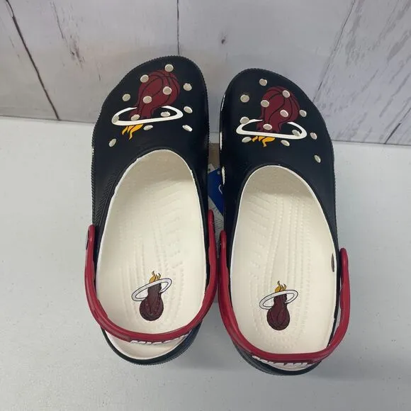 Crocs NBA Miami Heat Classic Clogs Mens 10 Womens 12 Basketball Black Red