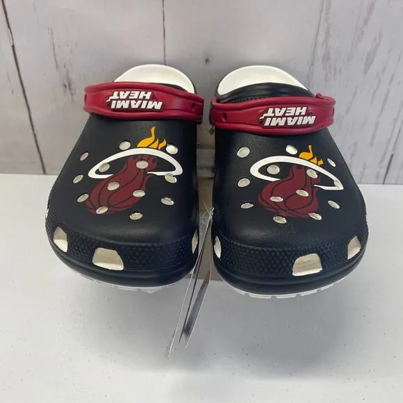 Crocs NBA Miami Heat Classic Clogs Mens 10 Womens 12 Basketball Black Red