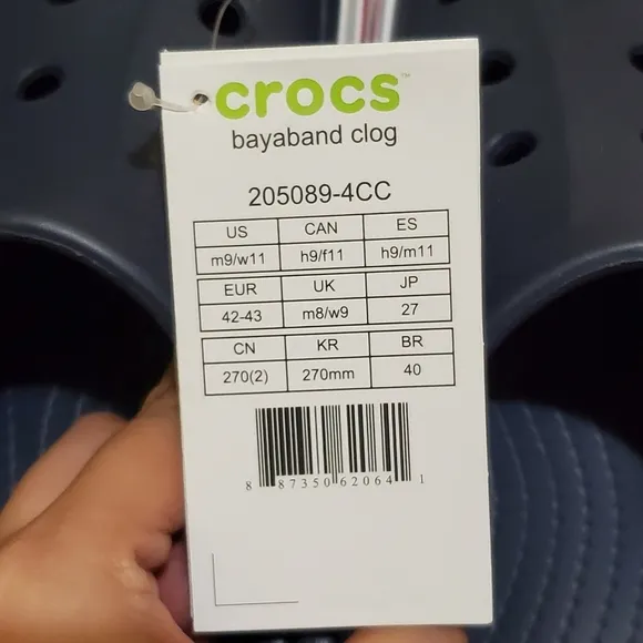 Crocs Unisex Bayaband Clogs - Navy Blue/Pepper Size 9 MEN NEW WITH TAG