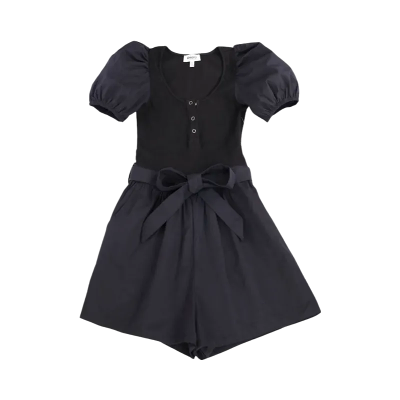 Day-to-Night Puff Sleeve Romper -Black