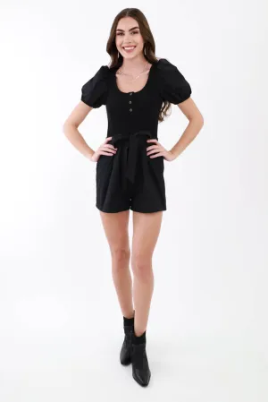 Day-to-Night Puff Sleeve Romper -Black