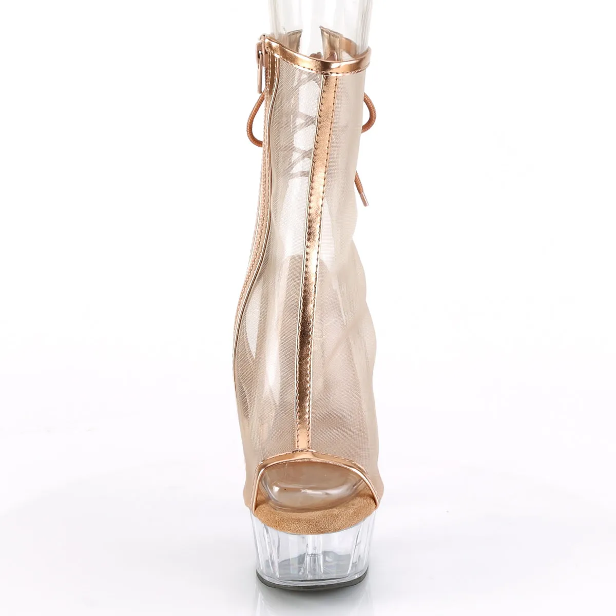 DELIGHT-1018MSH  Rose Gold Metallic Pu-Mesh/Clear