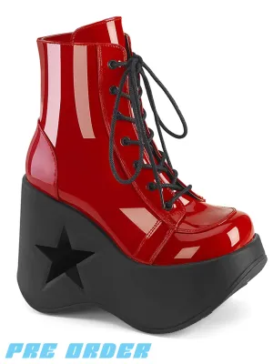 DEMONIA DYNAMITE-106 - RED STRETCH PATENT VEGAN LEATHER ✰ PRE ORDER ✰