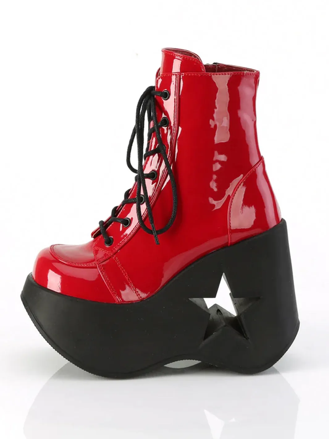 DEMONIA DYNAMITE-106 - RED STRETCH PATENT VEGAN LEATHER ✰ PRE ORDER ✰