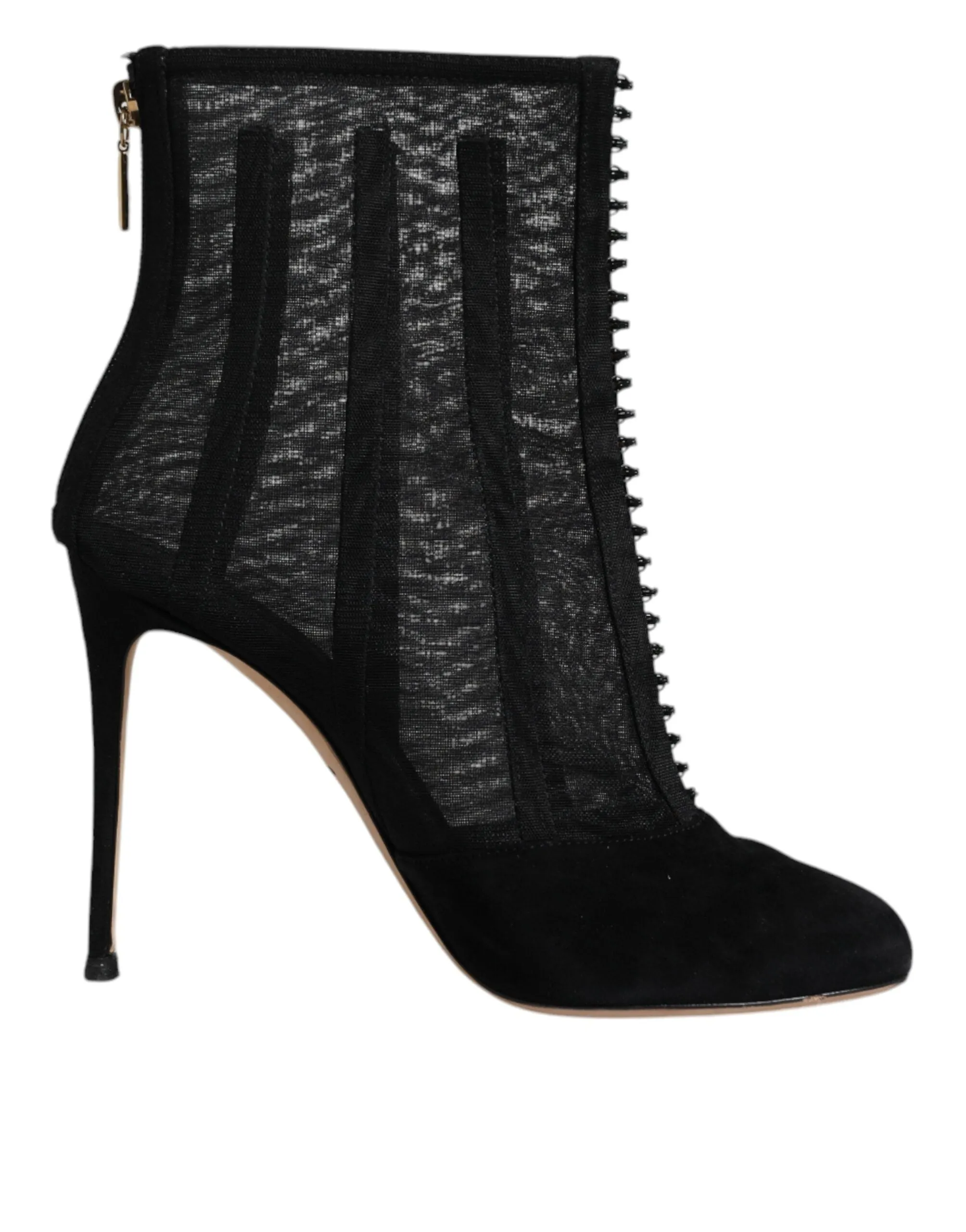Dolce&Gabbana Women Black Ankle Boots Mesh Striped Zip High Heels Booties EUR 41