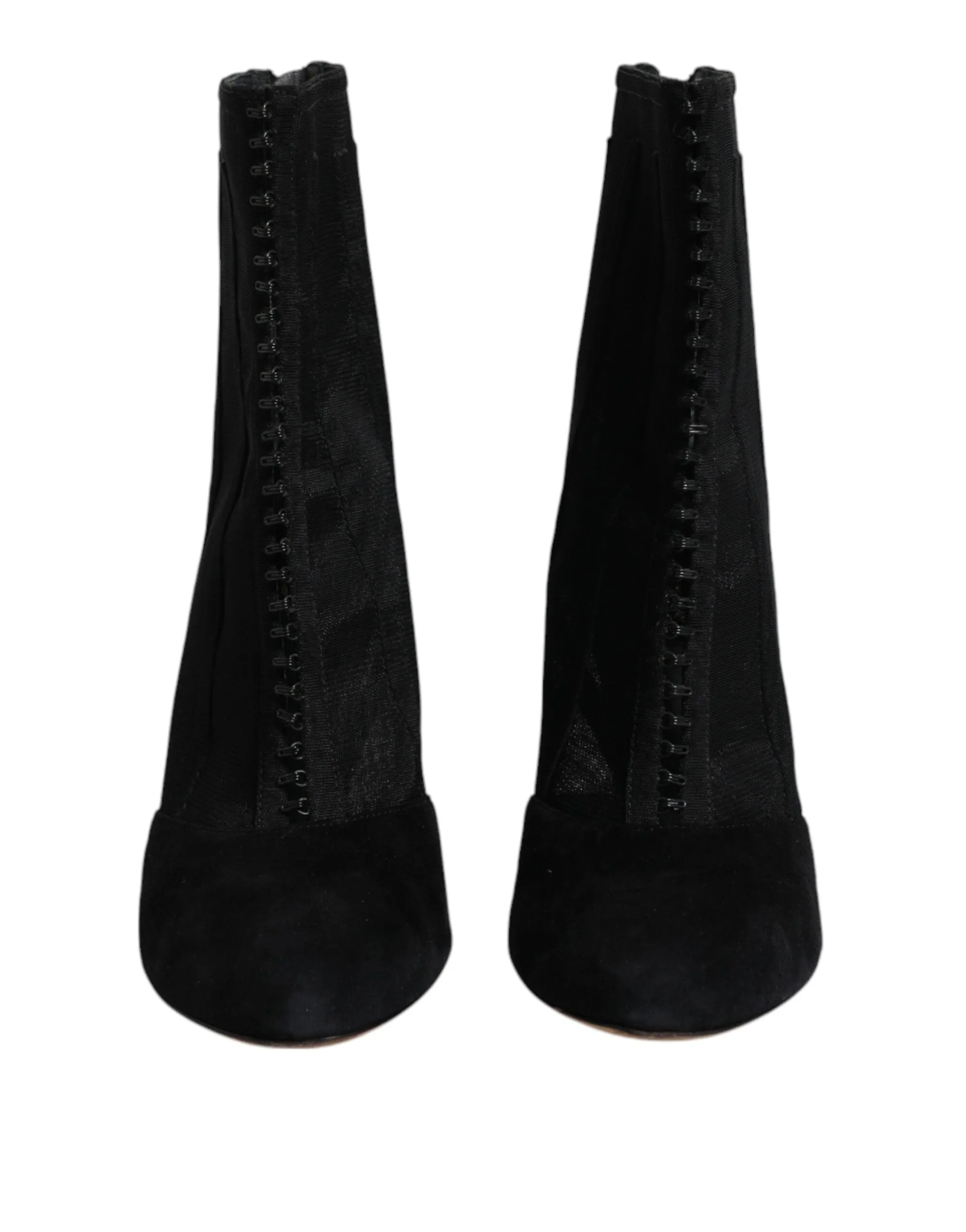 Dolce&Gabbana Women Black Ankle Boots Mesh Striped Zip High Heels Booties EUR 41