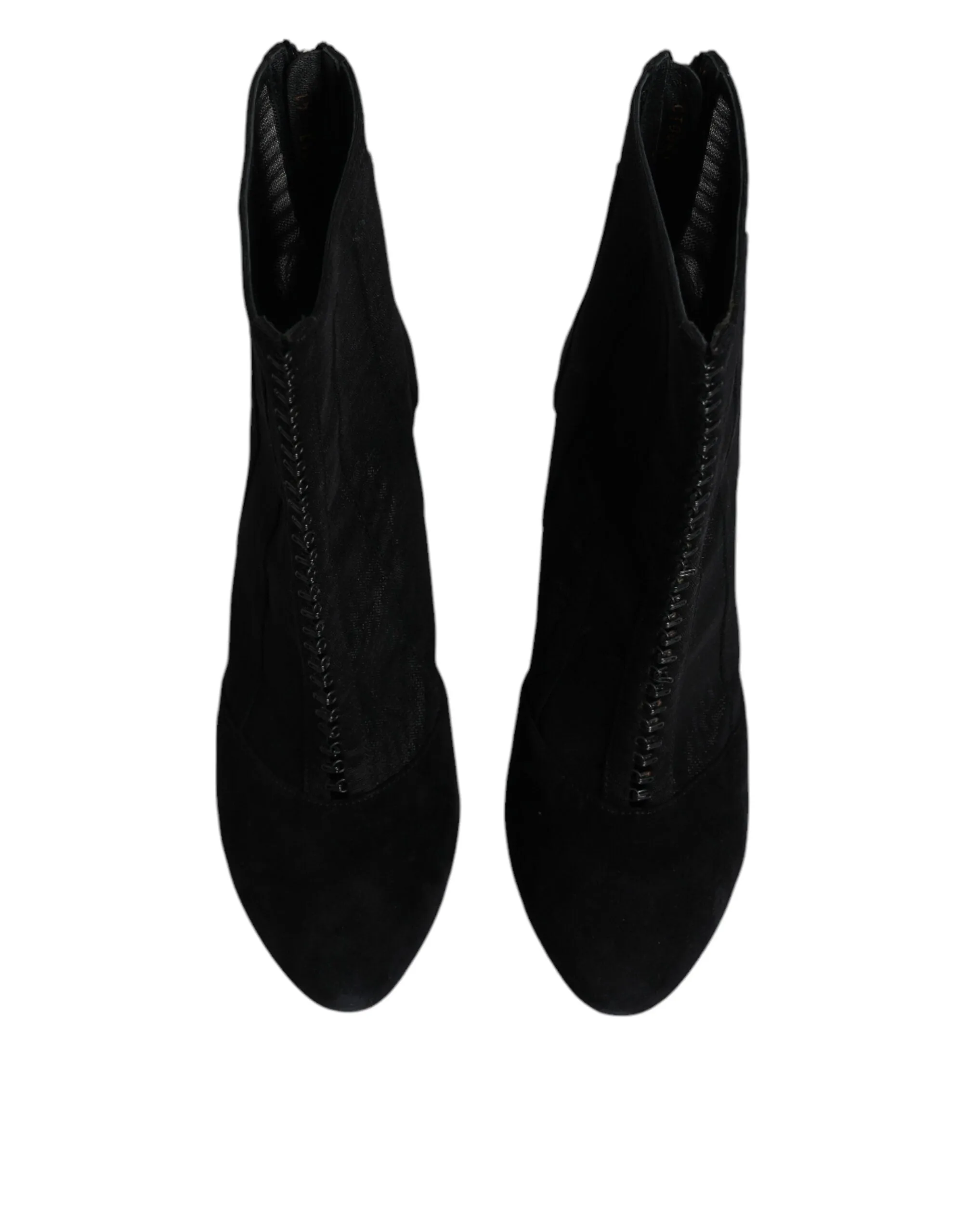 Dolce&Gabbana Women Black Ankle Boots Mesh Striped Zip High Heels Booties EUR 41