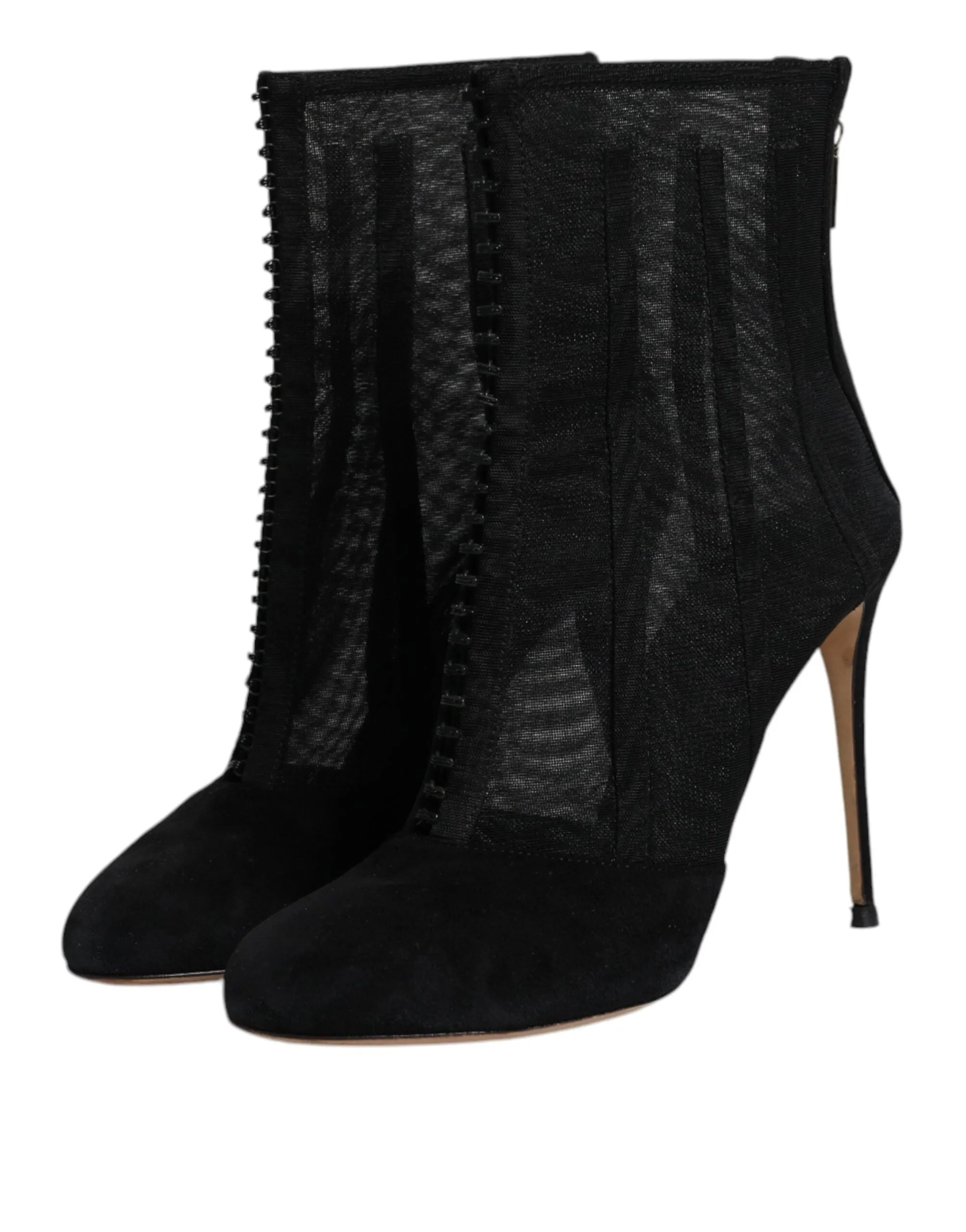 Dolce&Gabbana Women Black Ankle Boots Mesh Striped Zip High Heels Booties EUR 41