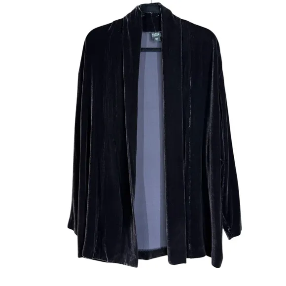 Eileen Fisher Brown (Eggplant) Velvet Open Front Rayon/Silk Blend Jacket Size M