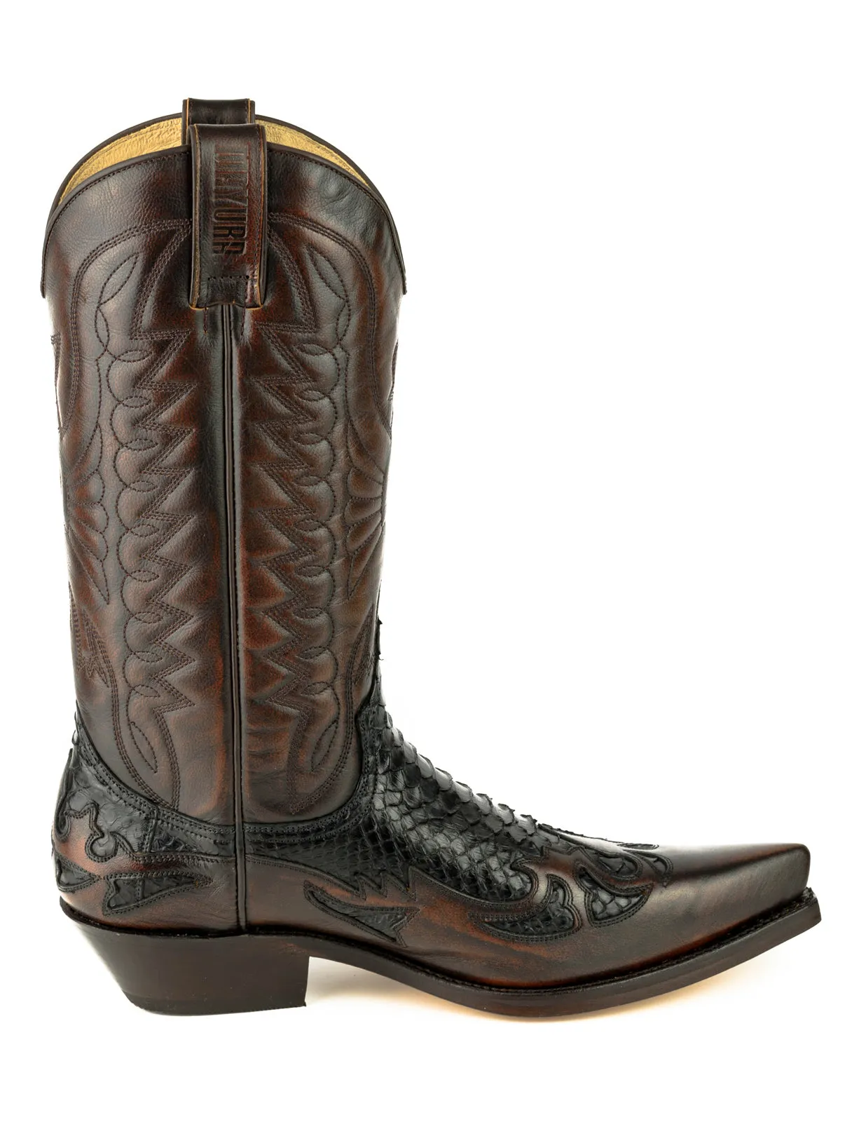 Exotic Handmade Brown and Black Leather 1935-C Texan Cowboy Boots for Women and Men