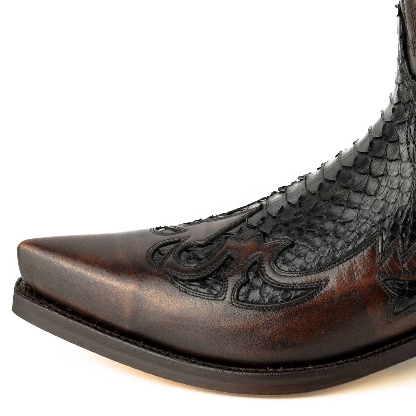 Exotic Handmade Brown and Black Leather 1935-C Texan Cowboy Boots for Women and Men