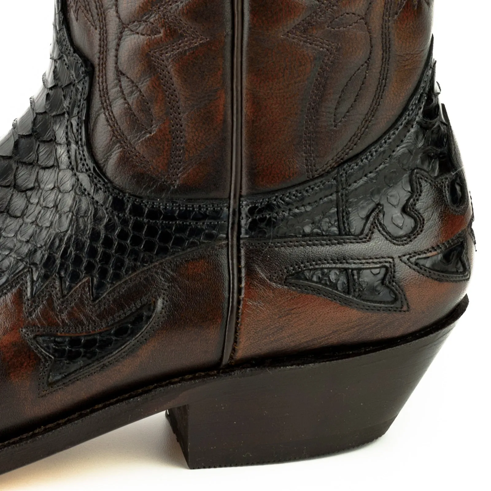 Exotic Handmade Brown and Black Leather 1935-C Texan Cowboy Boots for Women and Men