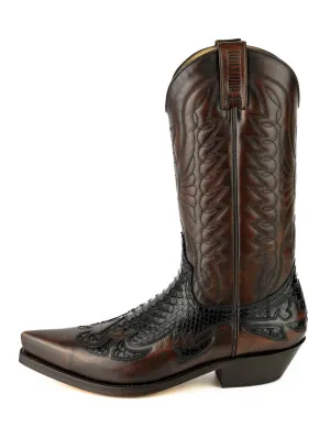 Exotic Handmade Brown and Black Leather 1935-C Texan Cowboy Boots for Women and Men