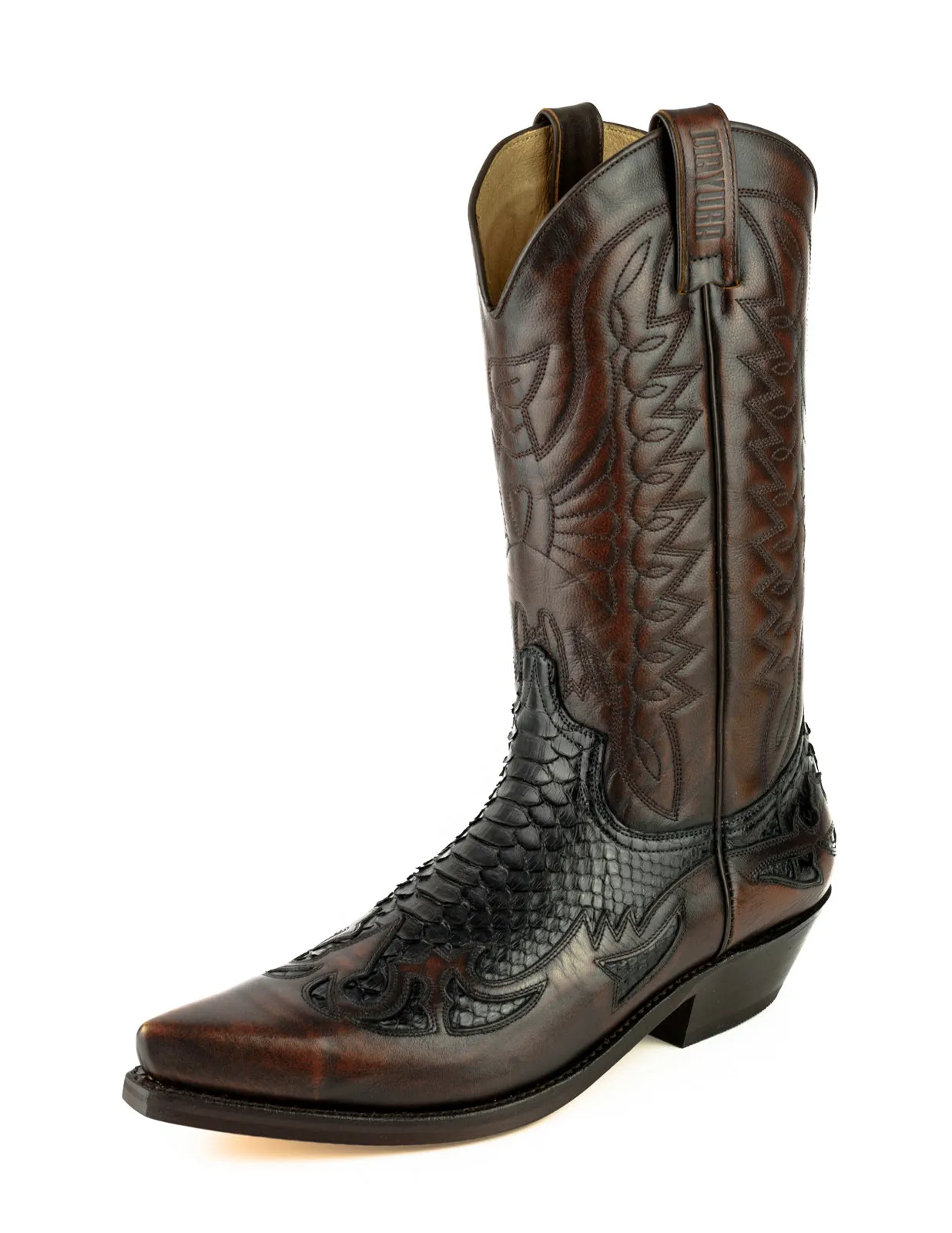 Exotic Handmade Brown and Black Leather 1935-C Texan Cowboy Boots for Women and Men
