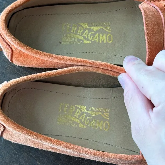 Ferragamo Orange Suede Loafers