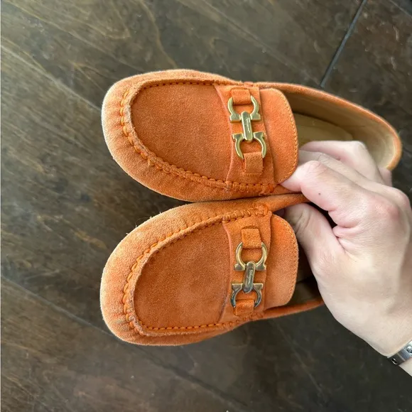 Ferragamo Orange Suede Loafers