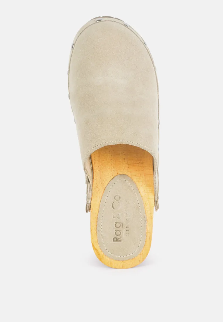 Fine Suede Studded Clogs Mules By RUW