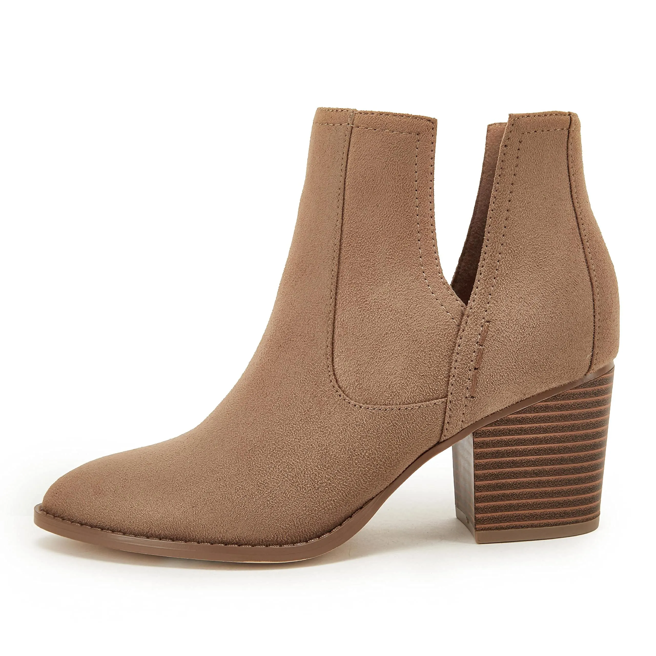 FISACE Womens V Cut Out Ankle Boot Pointed Toe Snakeskin Chunky Stacked Mid Heel Booties