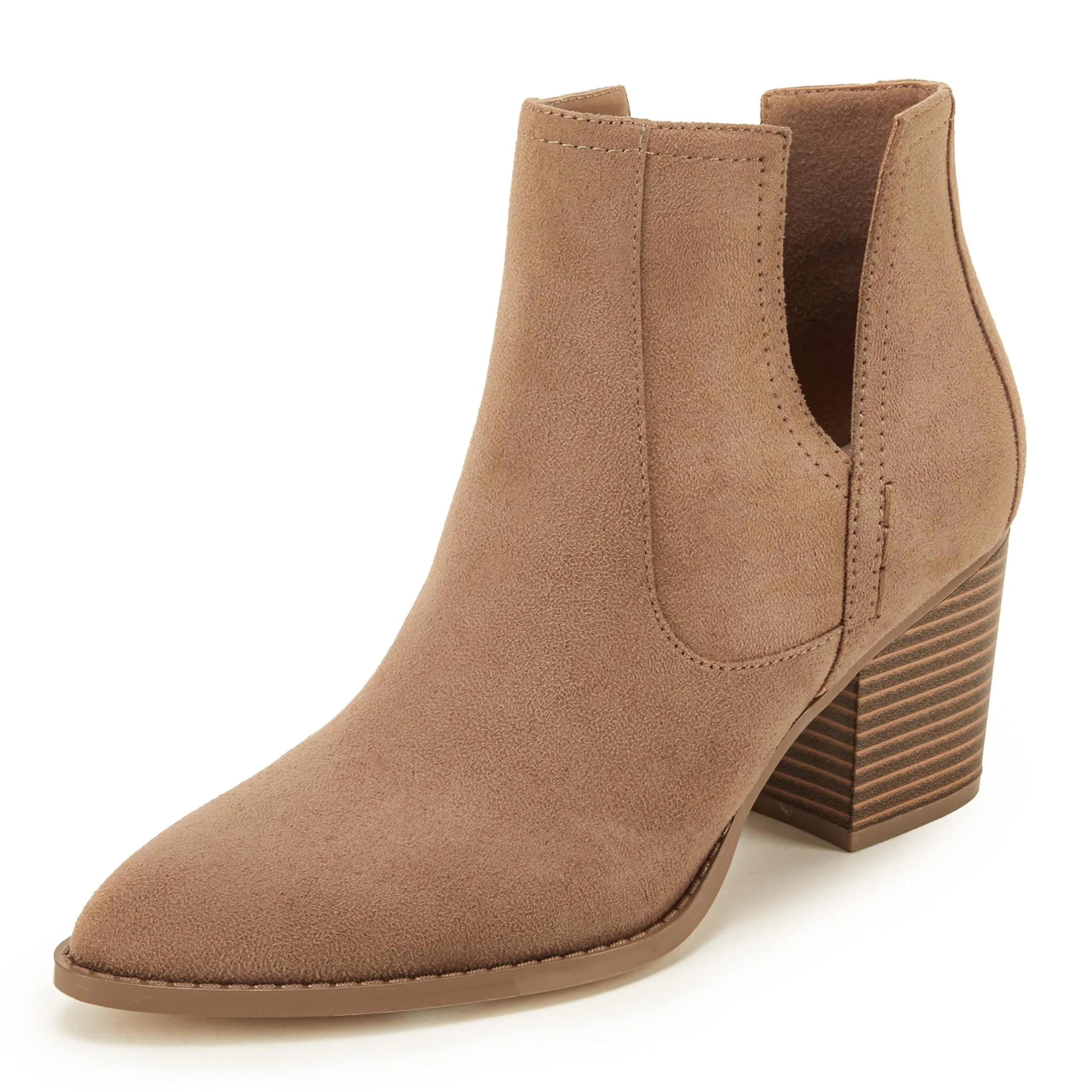 FISACE Womens V Cut Out Ankle Boot Pointed Toe Snakeskin Chunky Stacked Mid Heel Booties
