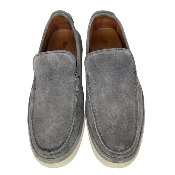 Frye Deck Venetian 80813 Gray Suede Leather Slip On Loafers Shoes Size 9.5