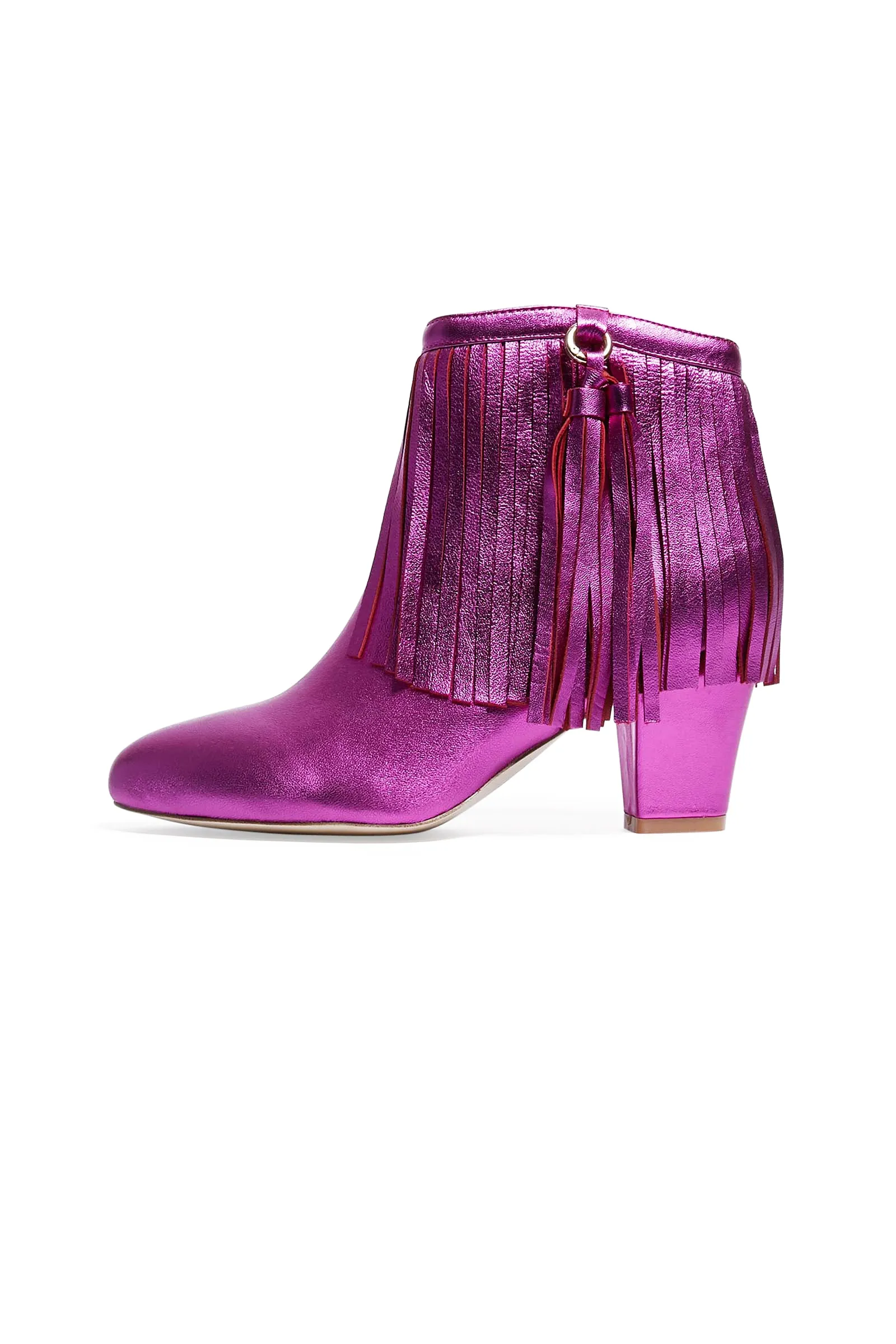 Fuchsia Fringe Metallic Leather Boots