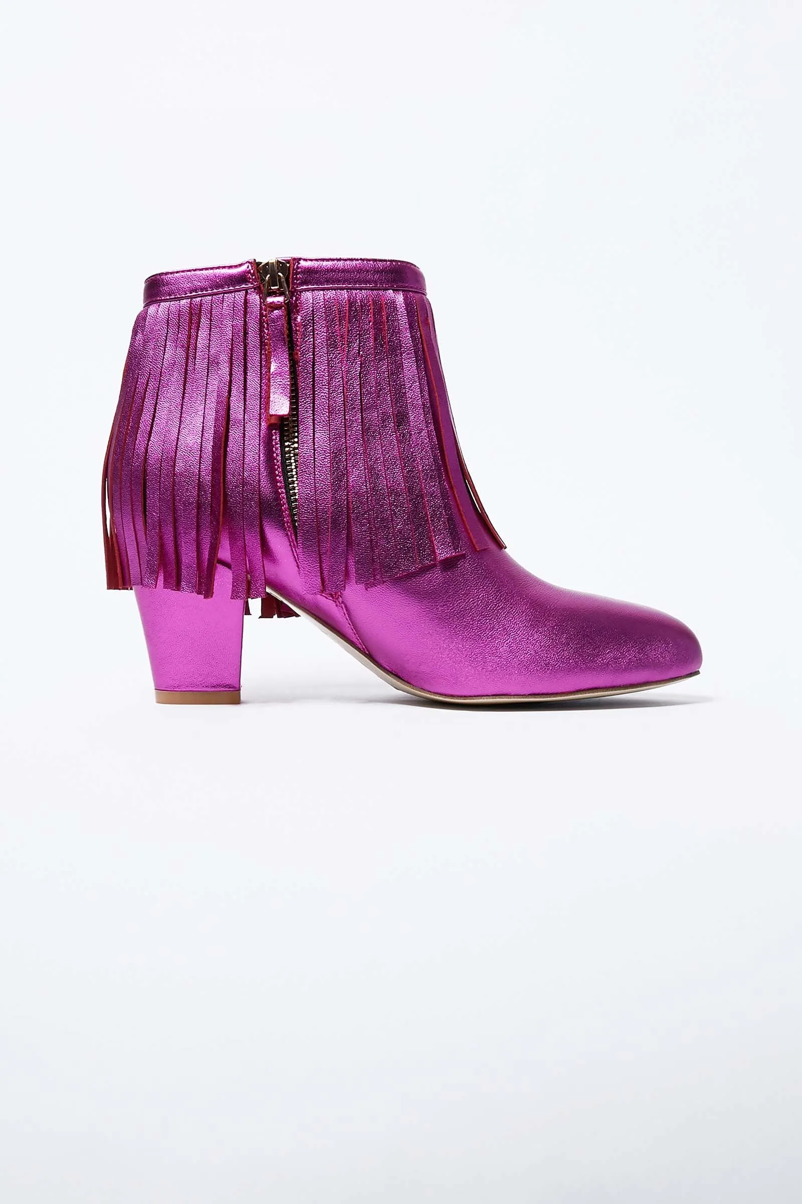Fuchsia Fringe Metallic Leather Boots