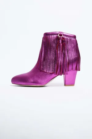 Fuchsia Fringe Metallic Leather Boots
