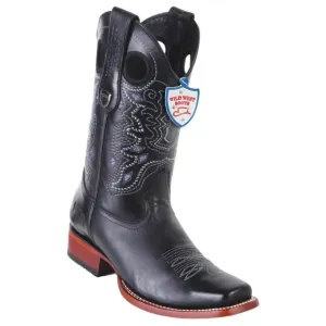 Genuine Leather Square Toe Boot in Pull Up Black