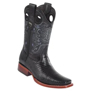 Genuine Teju Lizard Square Toe Boot in Black
