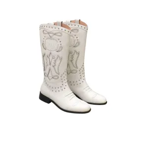 GG WOMEN'S BOOT WITH DOUBLE G AND STUDS WHITE