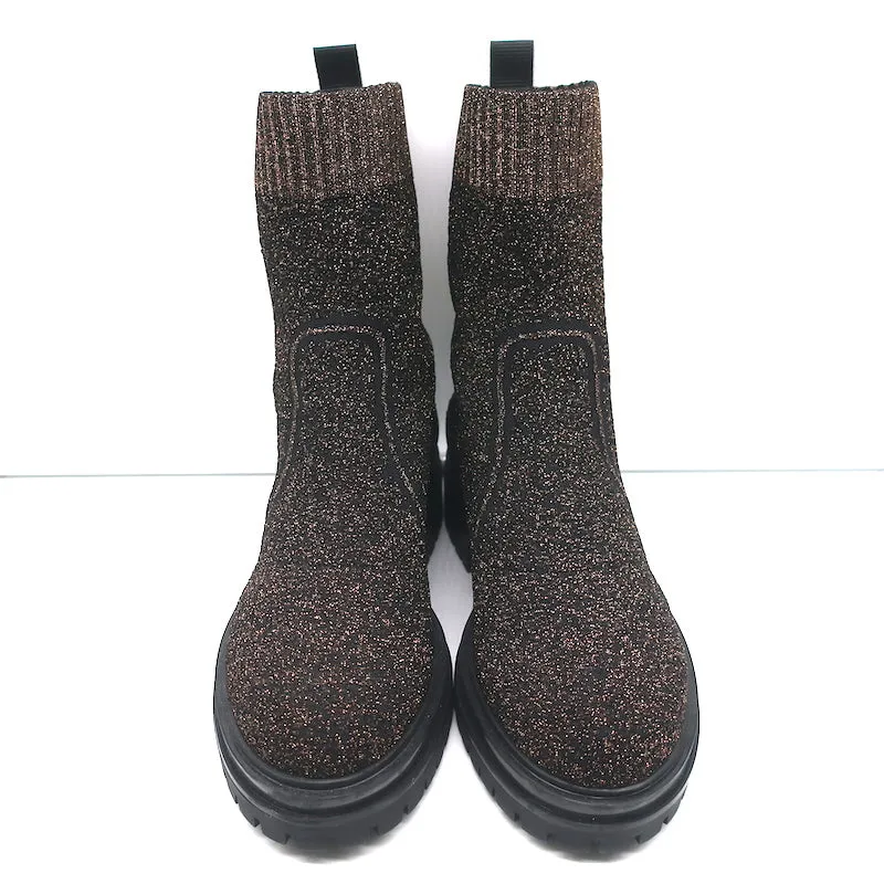 Gianvito Rossi Torrance Sock Boots Black/Bronze Lurex Knit Size 38 Ankle Boots